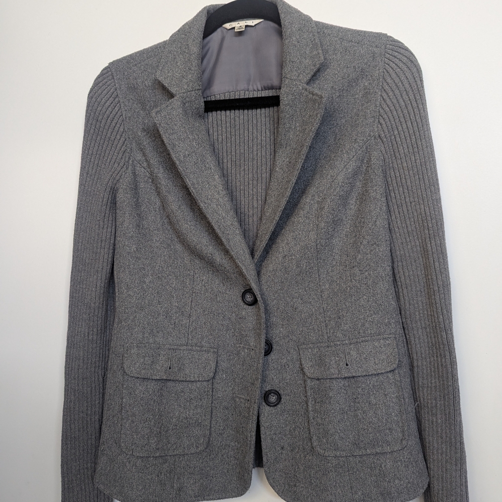 CAbi Women's Charcoal Blazer with Knit Sleeves